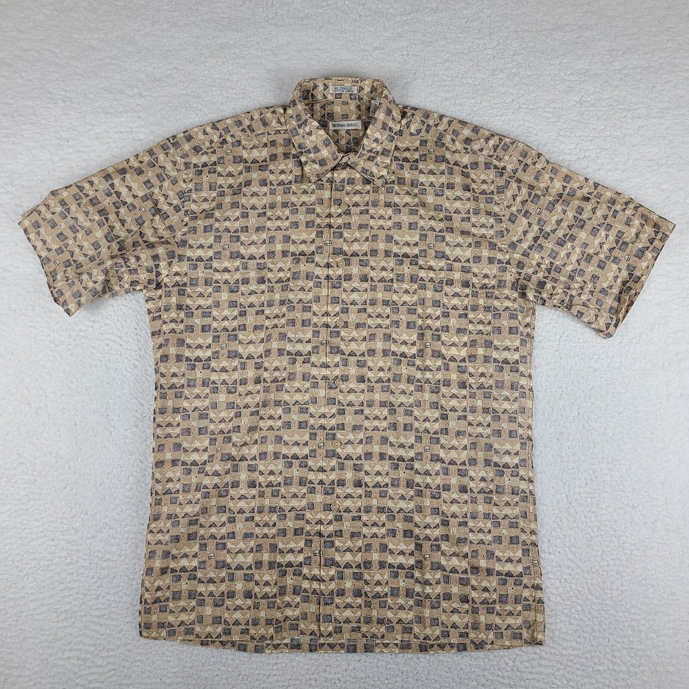 Burma Bibas Shirt‎ Mens Medium Brown Gray Aztec 60 Singles Hawaiian Button Up